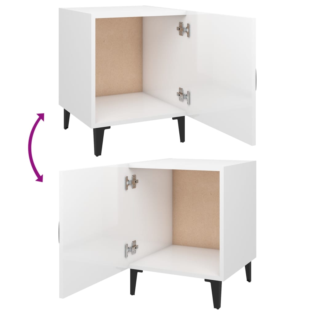 Bedside Cabinets 2 pcs High Gloss White Engineered Wood