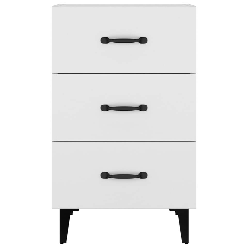 Affordable white bedside cabinet with 3 drawers, 40x40x66 cm in size, crafted from quality engineered wood, offering ample storage space.