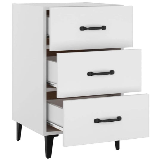 Affordable white bedside cabinet with 3 drawers, 40x40x66 cm, made of quality engineered wood for value and durability.