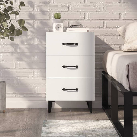 Affordable white bedside cabinet with 3 drawers, engineered wood, and sleek design, offering value and quality storage space.