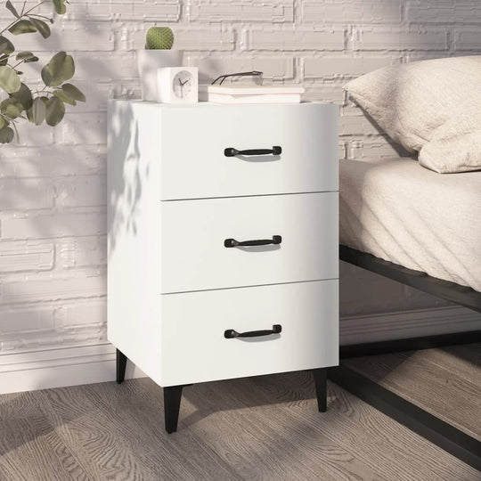 Affordable quality white engineered wood bedside cabinet with 3 drawers, 40x40x66 cm, offering ample storage space and modern design.