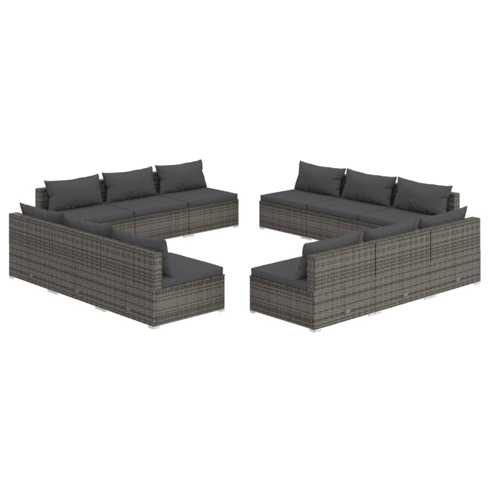 12 Piece Garden Lounge Set with Cushions Poly Rattan Grey