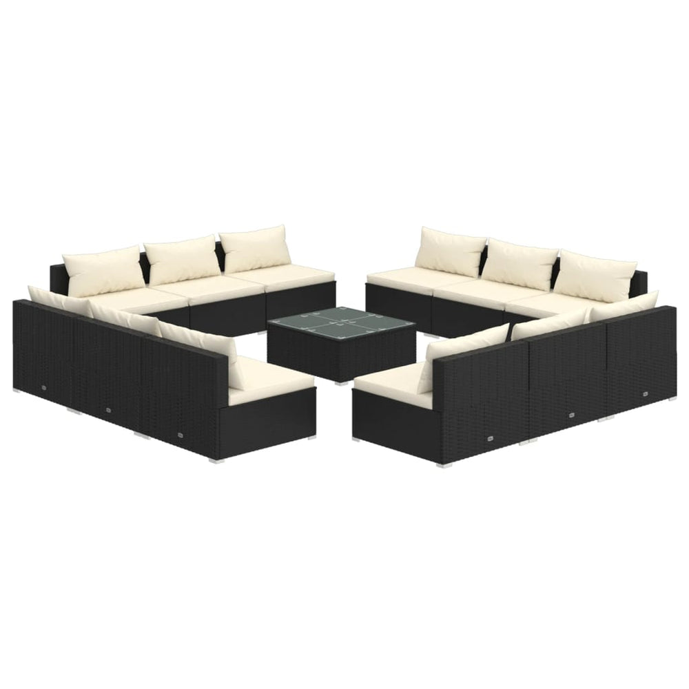 13 Piece Garden Lounge Set with Cushions Poly Rattan Black