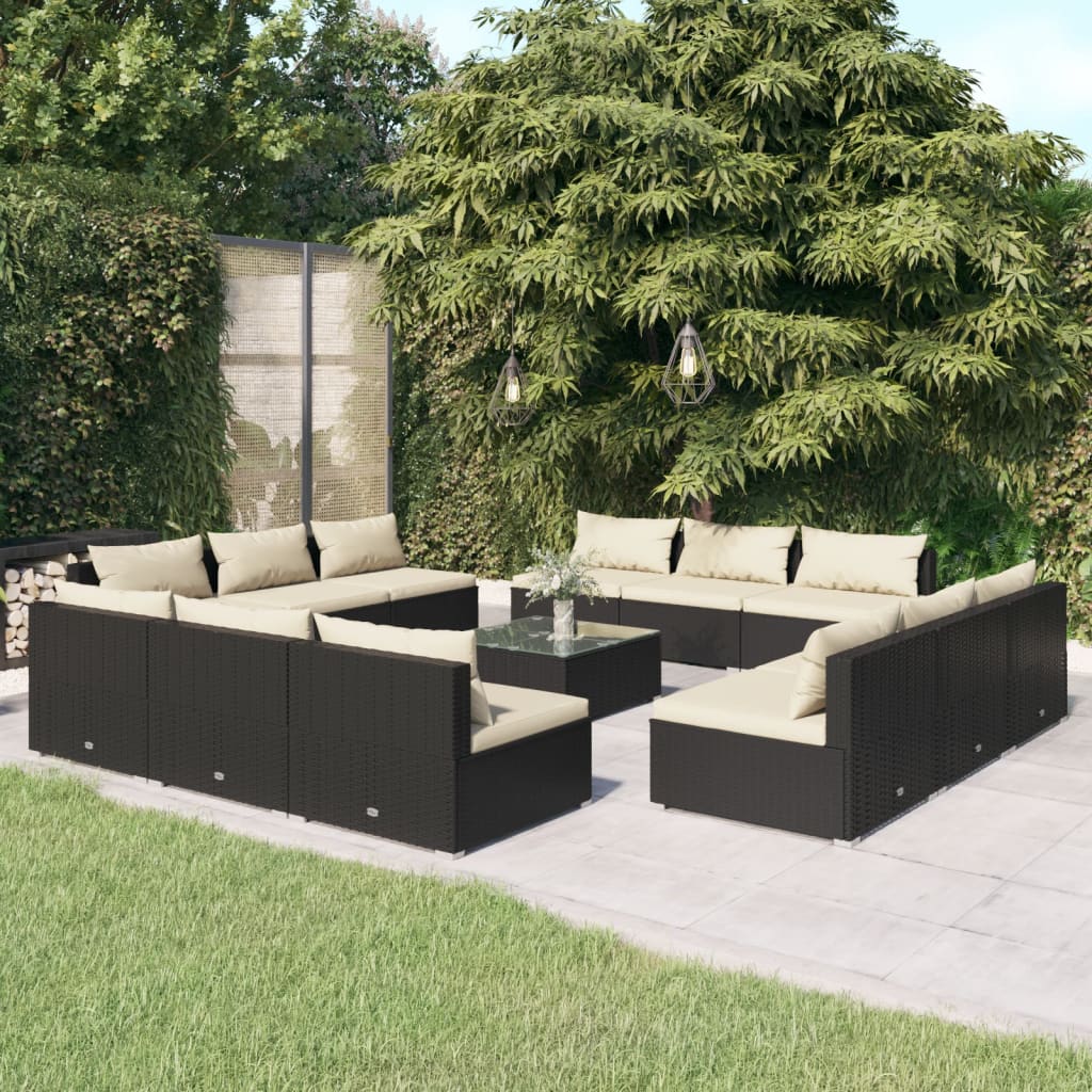 13 Piece Garden Lounge Set with Cushions Poly Rattan Black