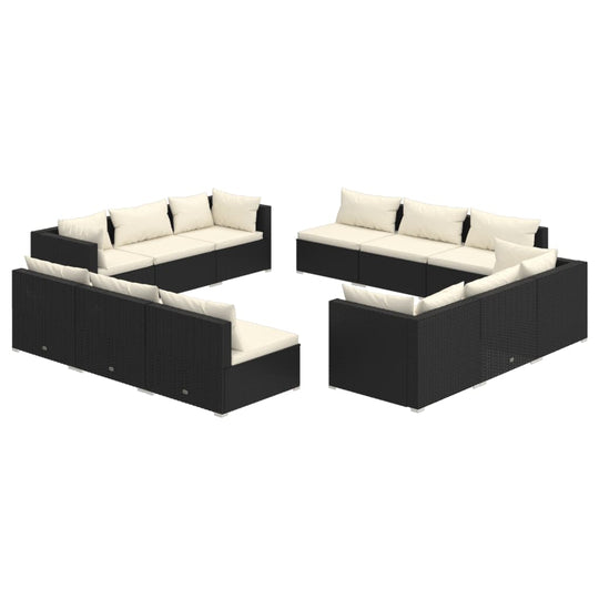 12 Piece Garden Lounge Set with Cushions Poly Rattan Black