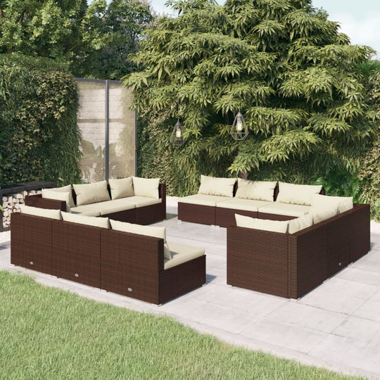 12 Piece Garden Lounge Set with Cushions Poly Rattan Brown