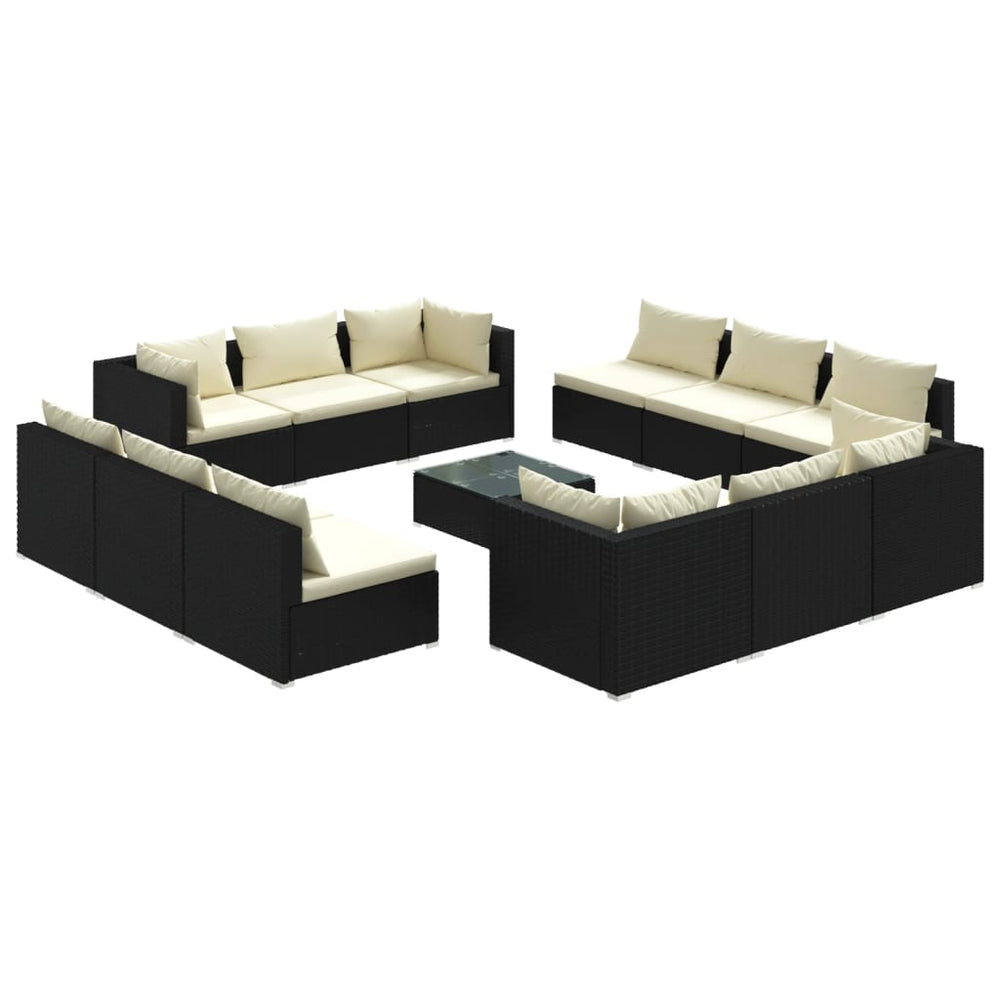 13 Piece Garden Lounge Set with Cushions Poly Rattan Black