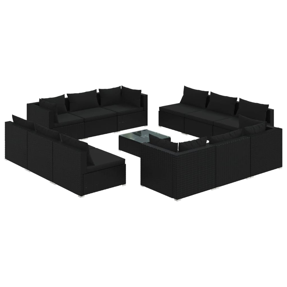 13 Piece Garden Lounge Set with Cushions Poly Rattan Black