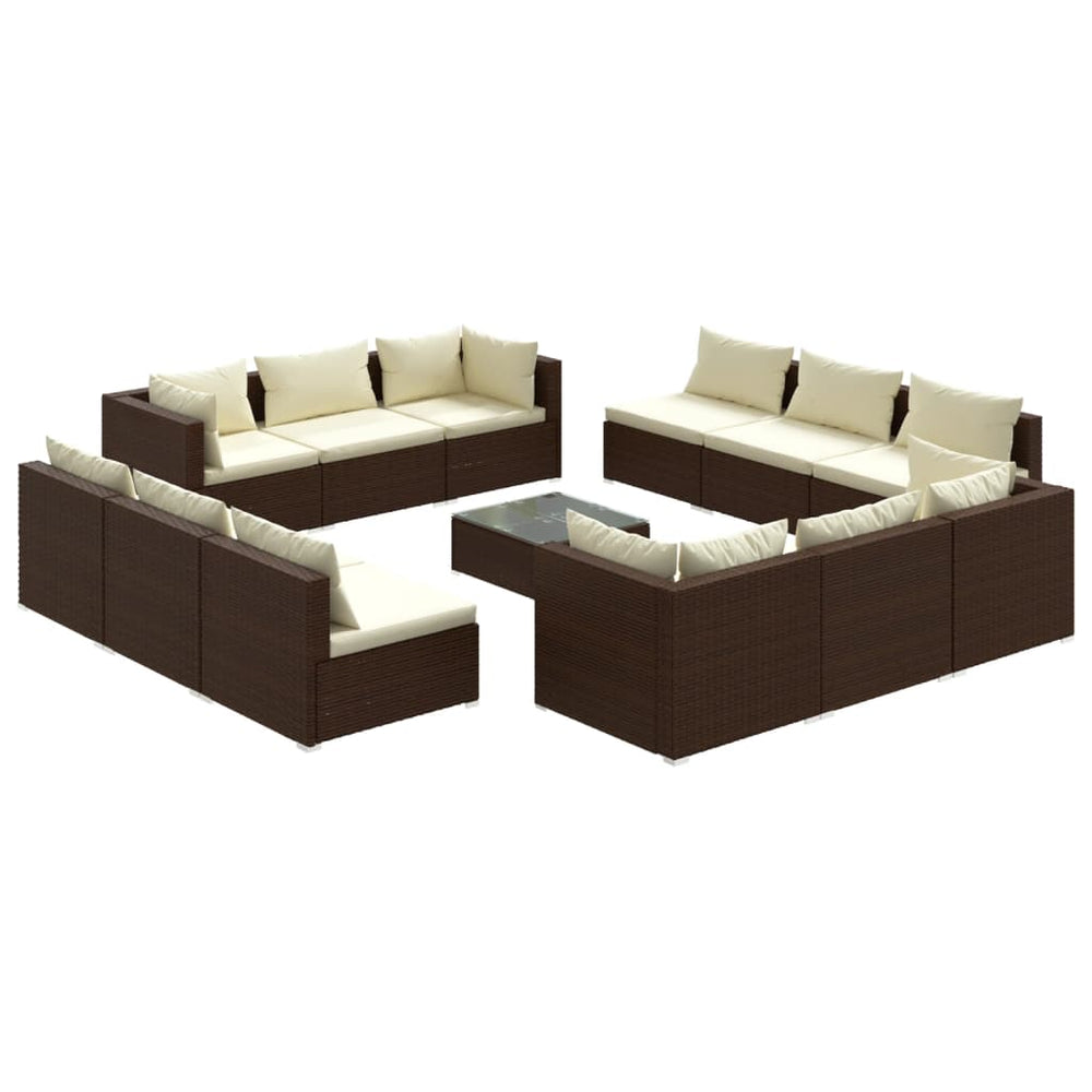 13 Piece Garden Lounge Set with Cushions Poly Rattan Brown