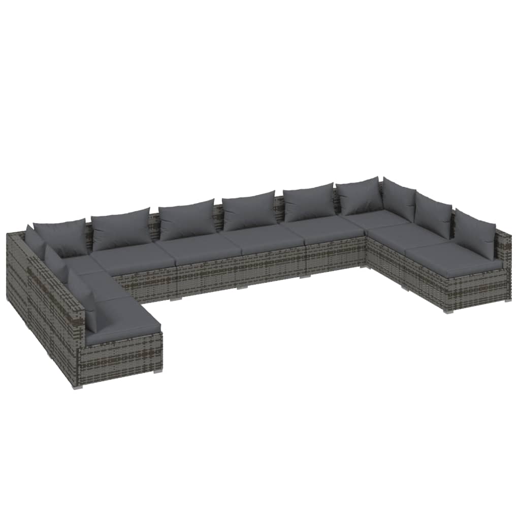 10 Piece Garden Lounge Set with Cushions Poly Rattan Grey