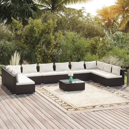 11 Piece Garden Lounge Set with Cushions Poly Rattan Black