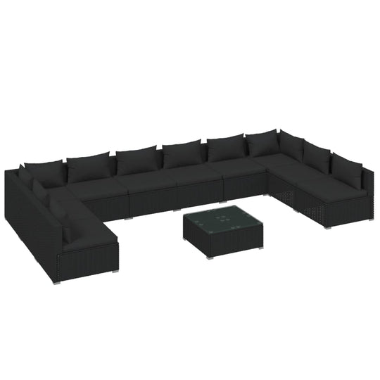 11 Piece Garden Lounge Set with Cushions Poly Rattan Black