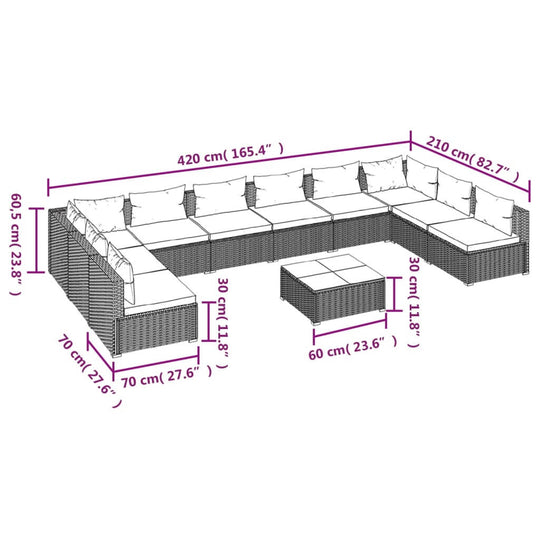 11 Piece Garden Lounge Set with Cushions Poly Rattan Grey