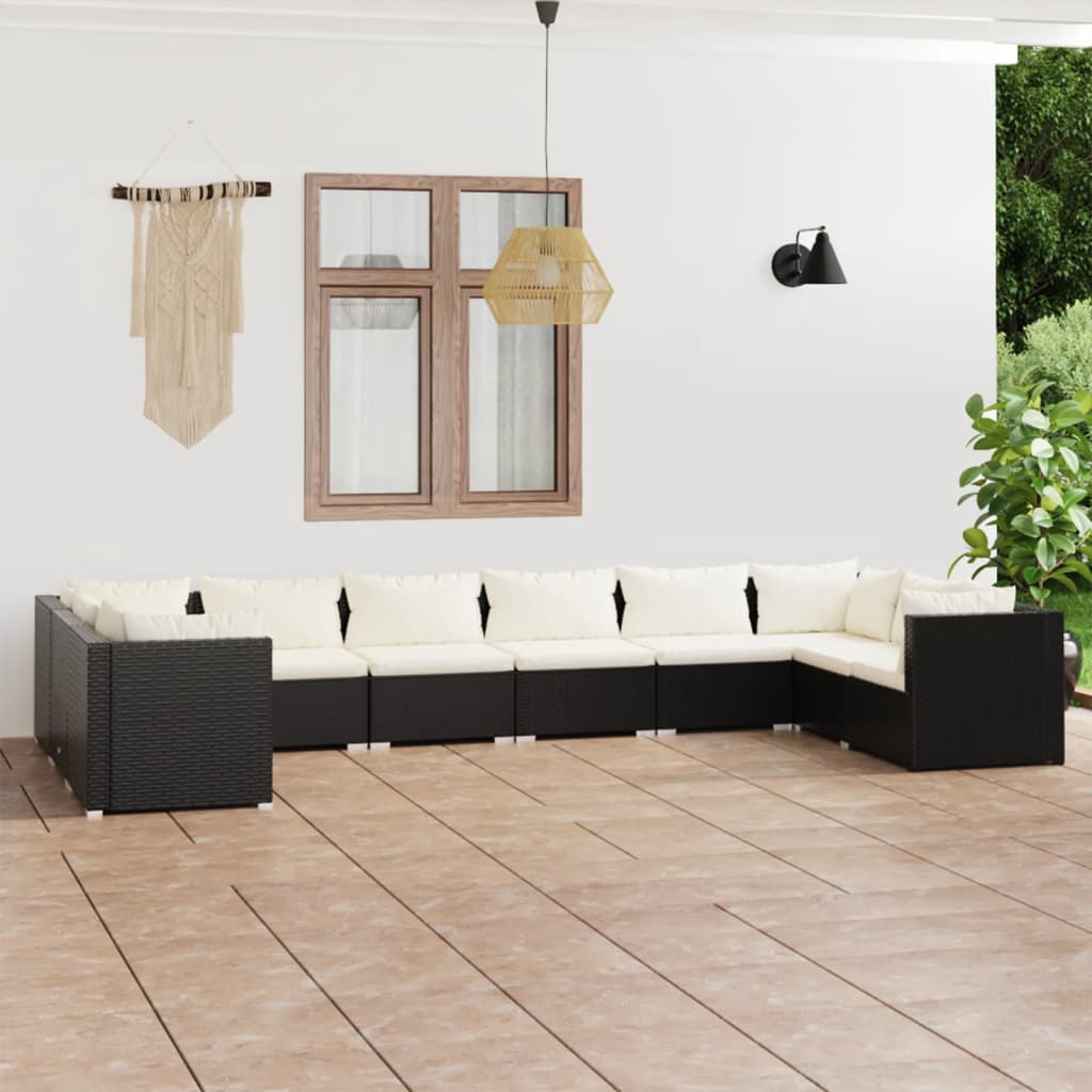 10 Piece Garden Lounge Set with Cushions Poly Rattan Black