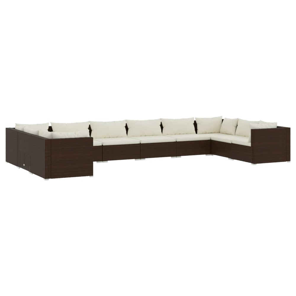 10 Piece Garden Lounge Set with Cushions Poly Rattan Brown