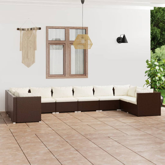 10 Piece Garden Lounge Set with Cushions Poly Rattan Brown