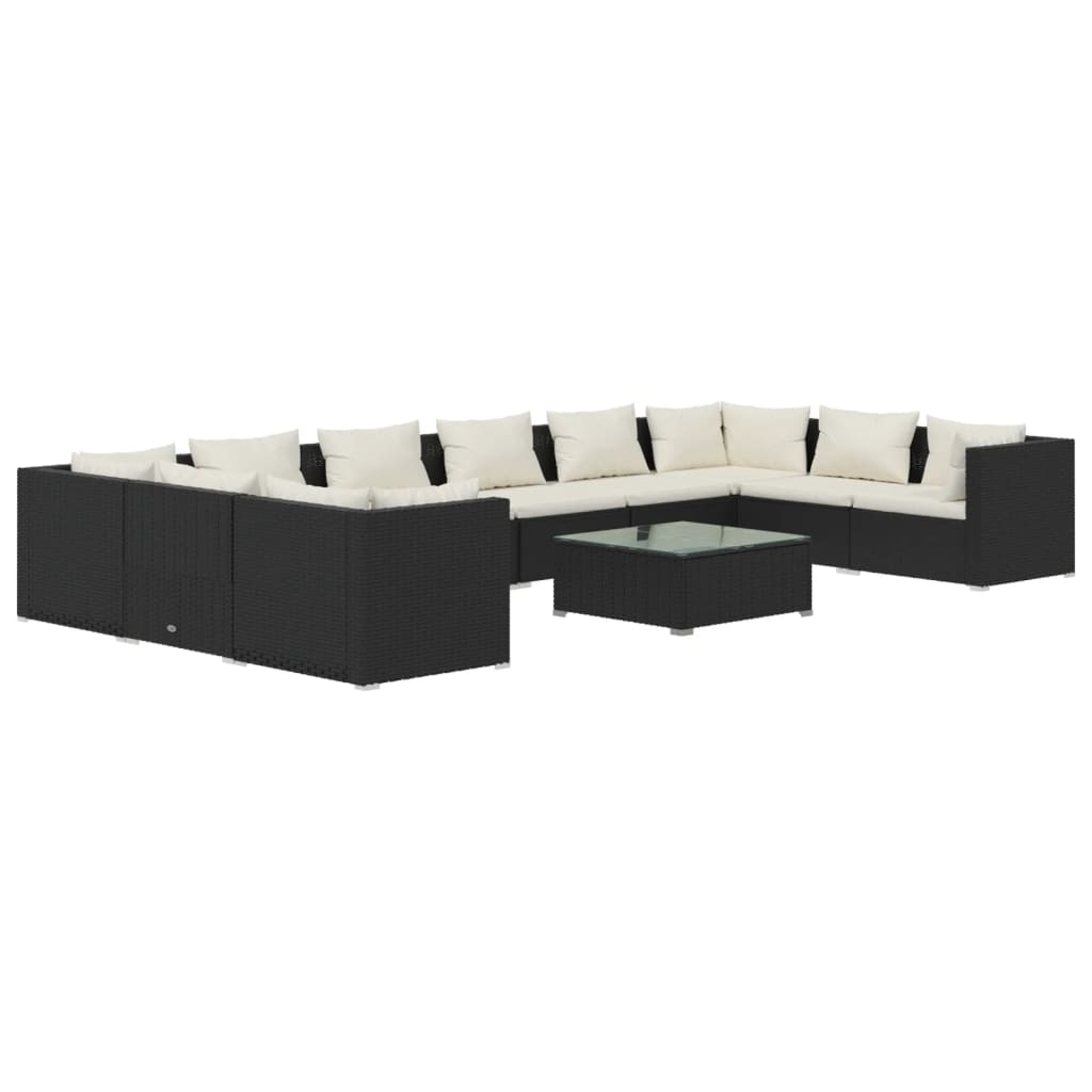 11 Piece Garden Lounge Set with Cushions Poly Rattan Black