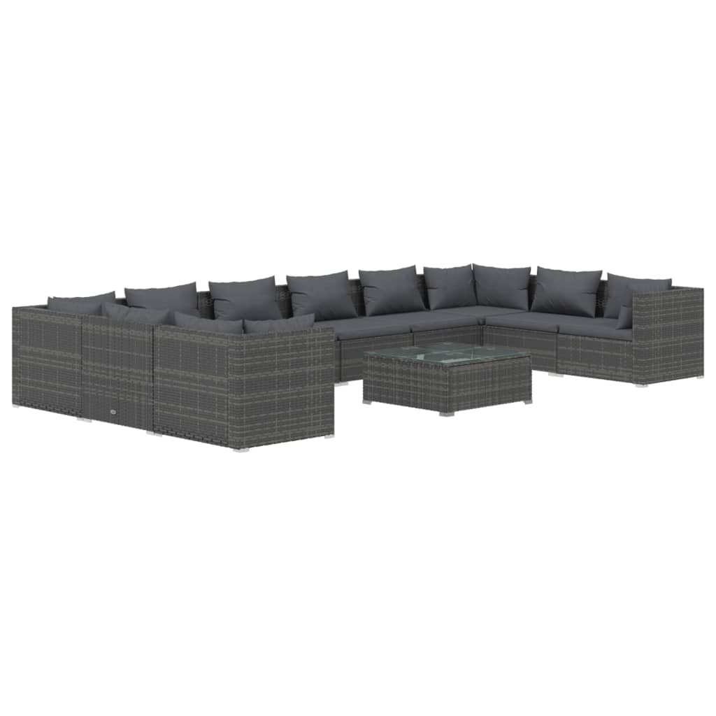 11 Piece Garden Lounge Set with Cushions Poly Rattan Grey