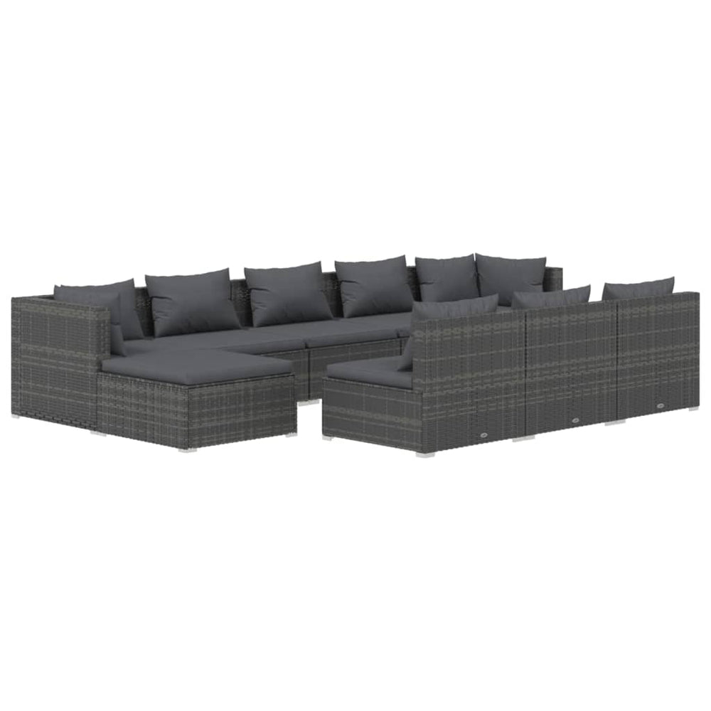 10 Piece Garden Lounge Set with Cushions Grey Poly Rattan