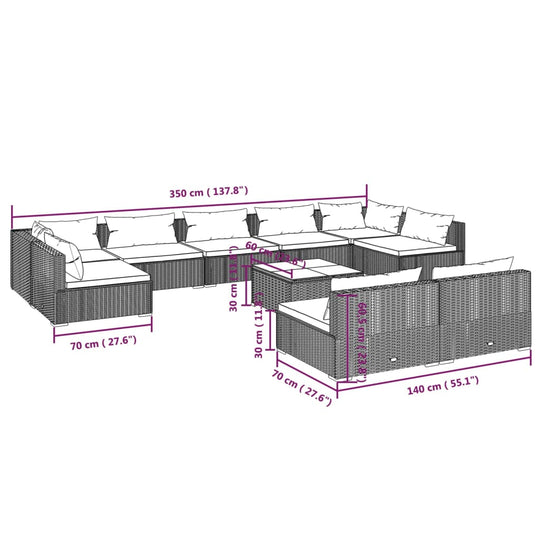 10 Piece Garden Lounge Set with Cushions Black Poly Rattan