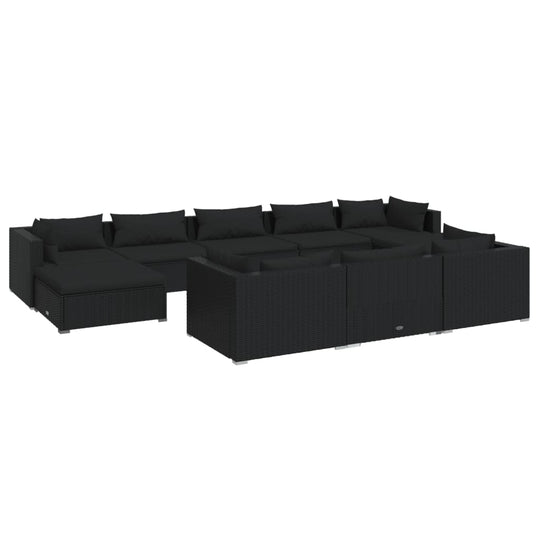 10 Piece Garden Lounge Set with Cushions Black Poly Rattan