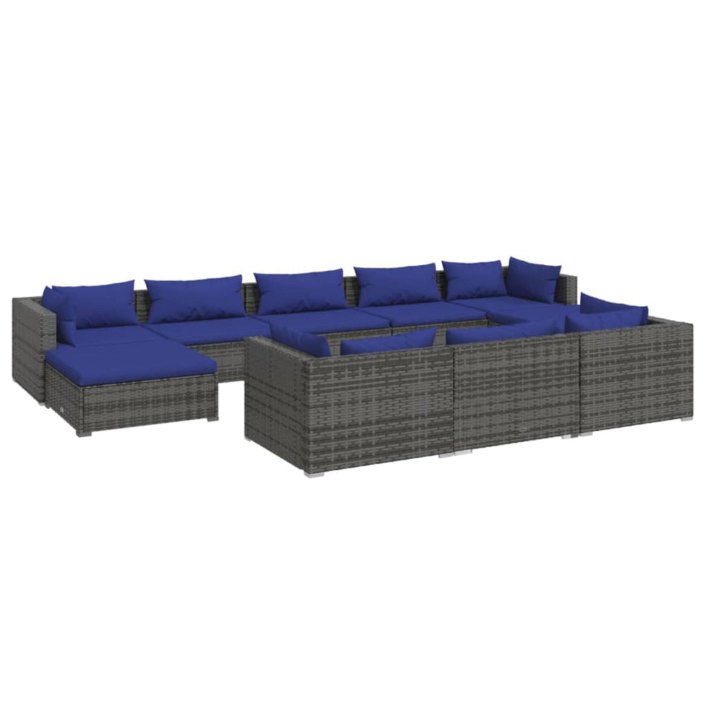 10 Piece Garden Lounge Set with Cushions Grey Poly Rattan