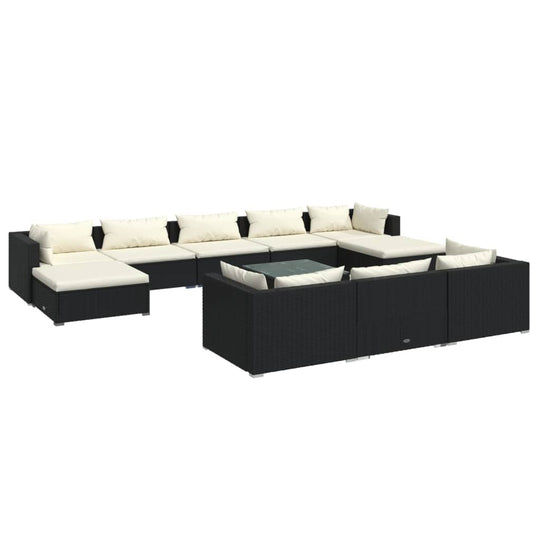 11 Piece Garden Lounge Set with Cushions Black Poly Rattan