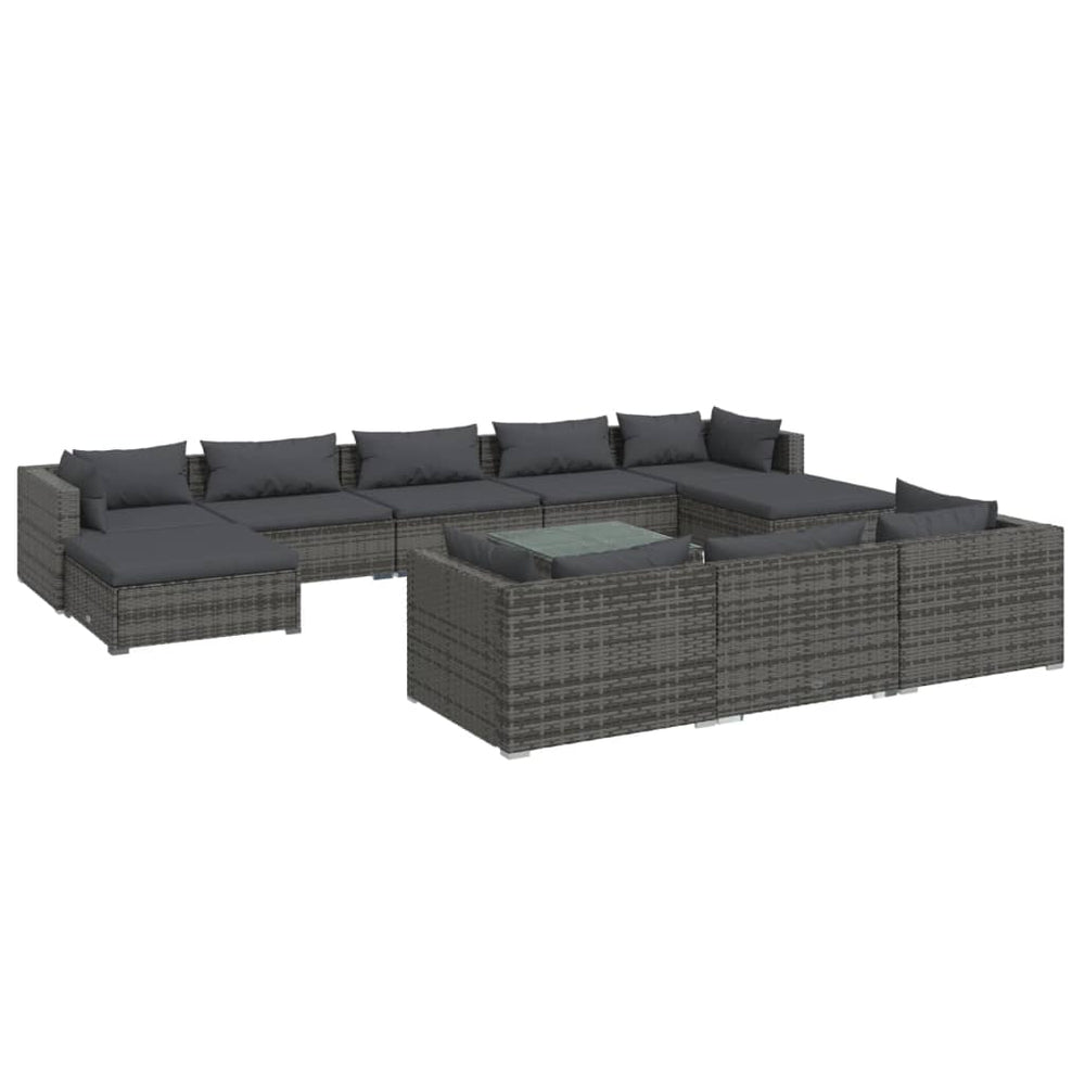 11 Piece Garden Lounge Set with Cushions Grey Poly Rattan