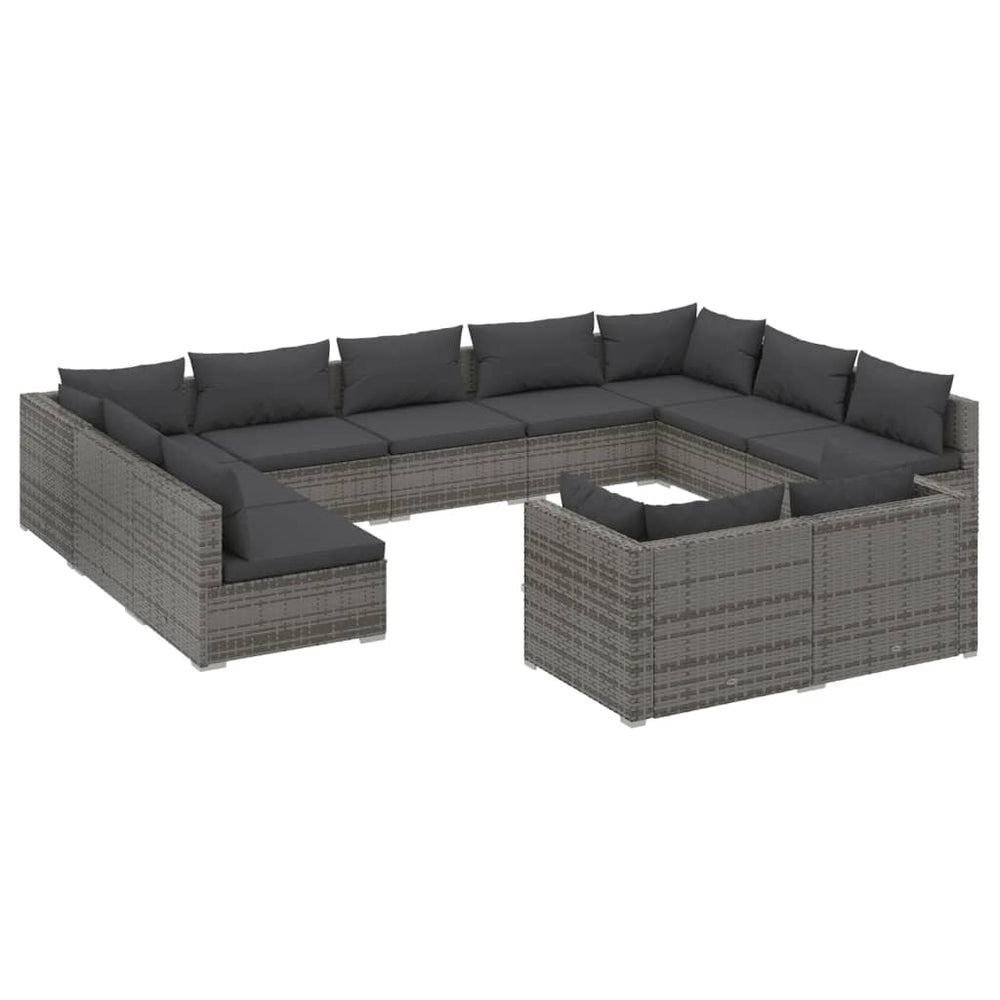 11 Piece Garden Lounge Set with Cushions Grey Poly Rattan