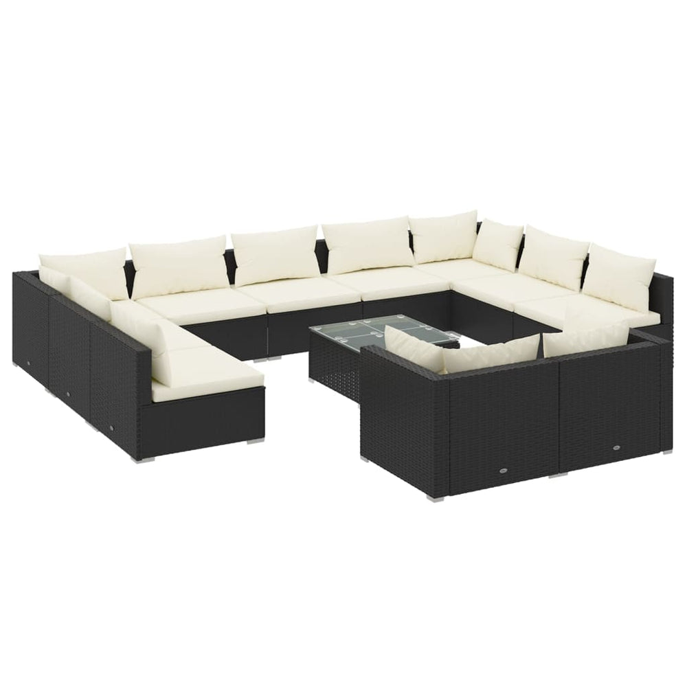 12 Piece Garden Lounge Set with Cushions Black Poly Rattan