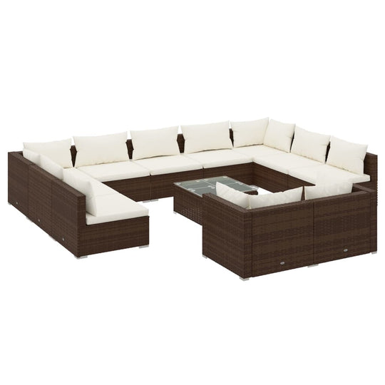 12 Piece Garden Lounge Set with Cushions Brown Poly Rattan