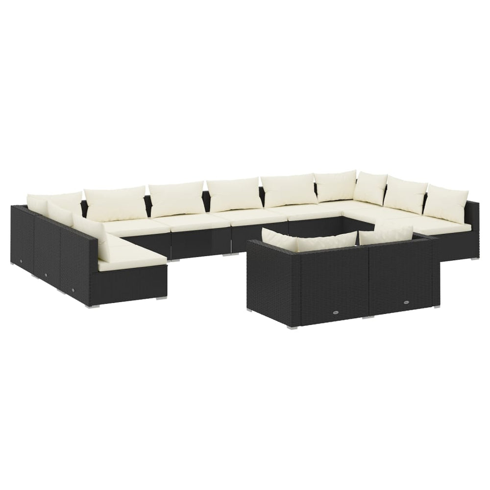 12 Piece Garden Lounge Set with Cushions Black Poly Rattan