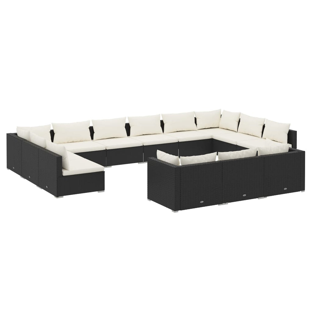 13 Piece Garden Lounge Set with Cushions Black Poly Rattan