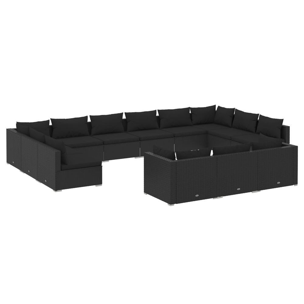 13 Piece Garden Lounge Set with Cushions Black Poly Rattan