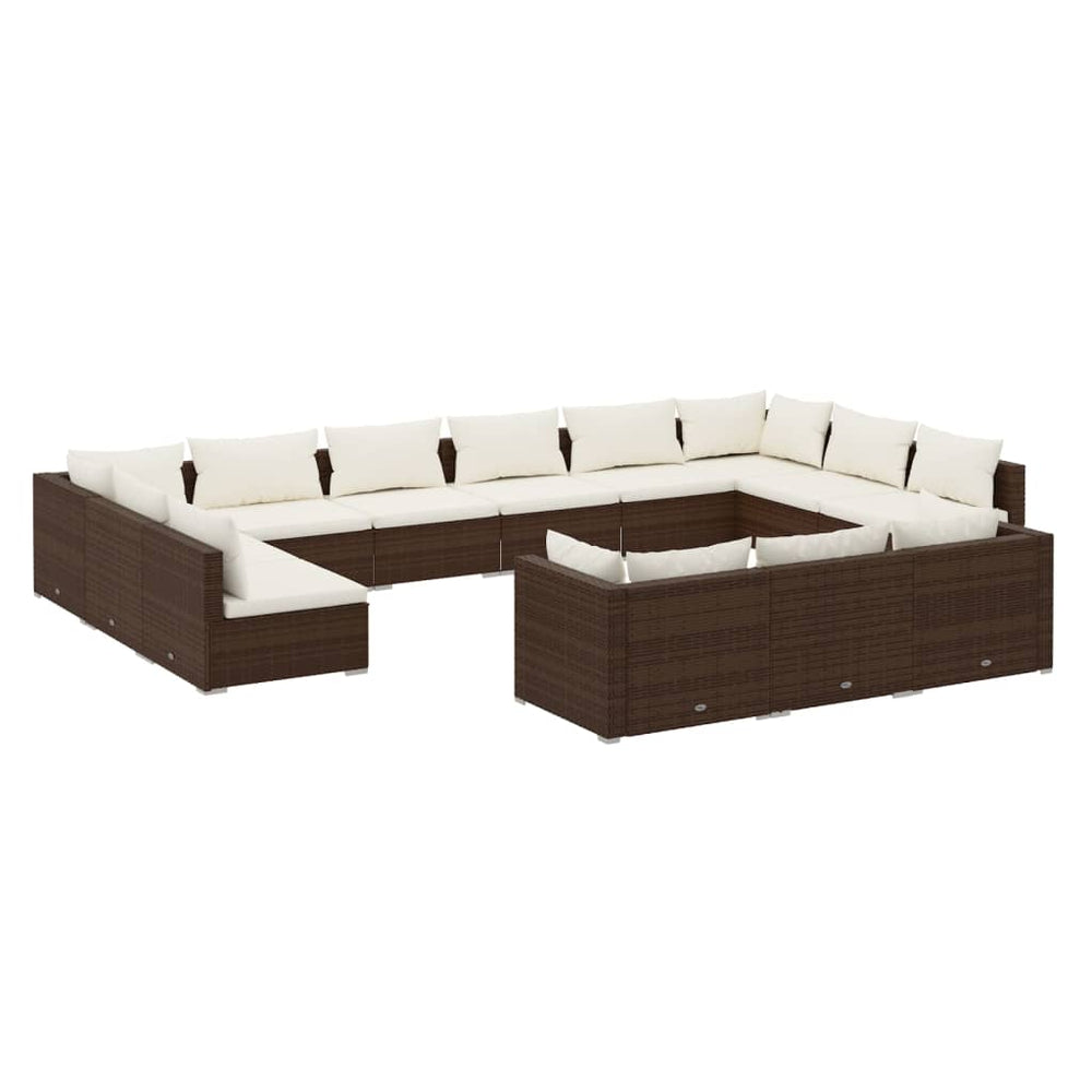 13 Piece Garden Lounge Set with Cushions Brown Poly Rattan