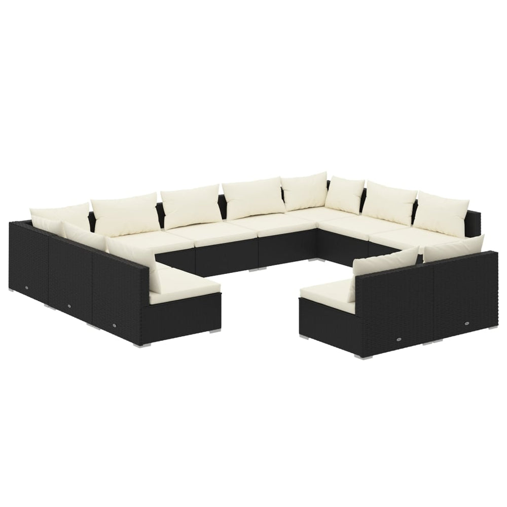 11 Piece Garden Lounge Set with Cushions Black Poly Rattan