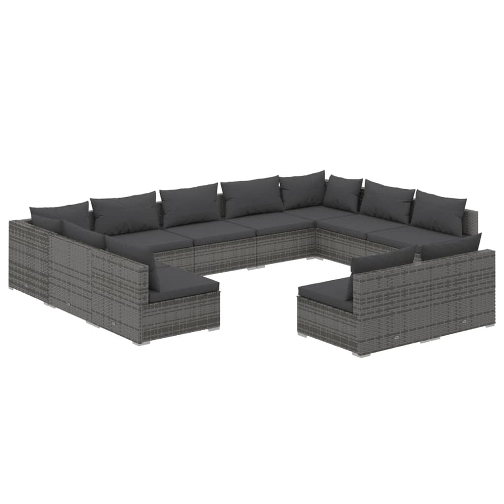 11 Piece Garden Lounge Set with Cushions Grey Poly Rattan