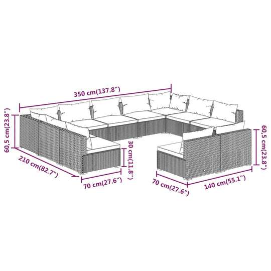 11 Piece Garden Lounge Set with Cushions Grey Poly Rattan