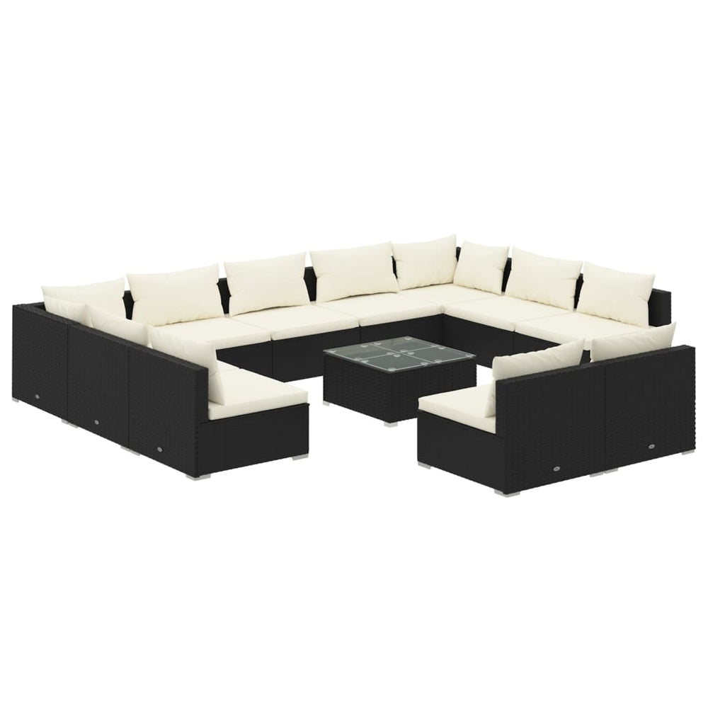 12 Piece Garden Lounge Set with Cushions Black Poly Rattan