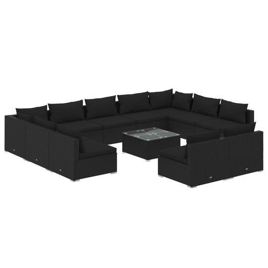 12 Piece Garden Lounge Set with Cushions Black Poly Rattan