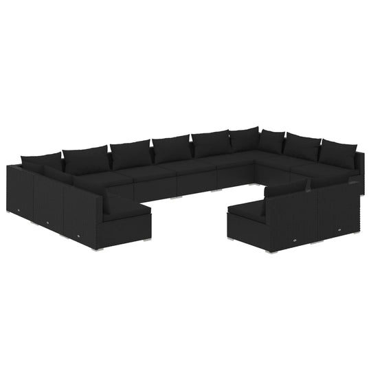 12 Piece Garden Lounge Set with Cushions Black Poly Rattan