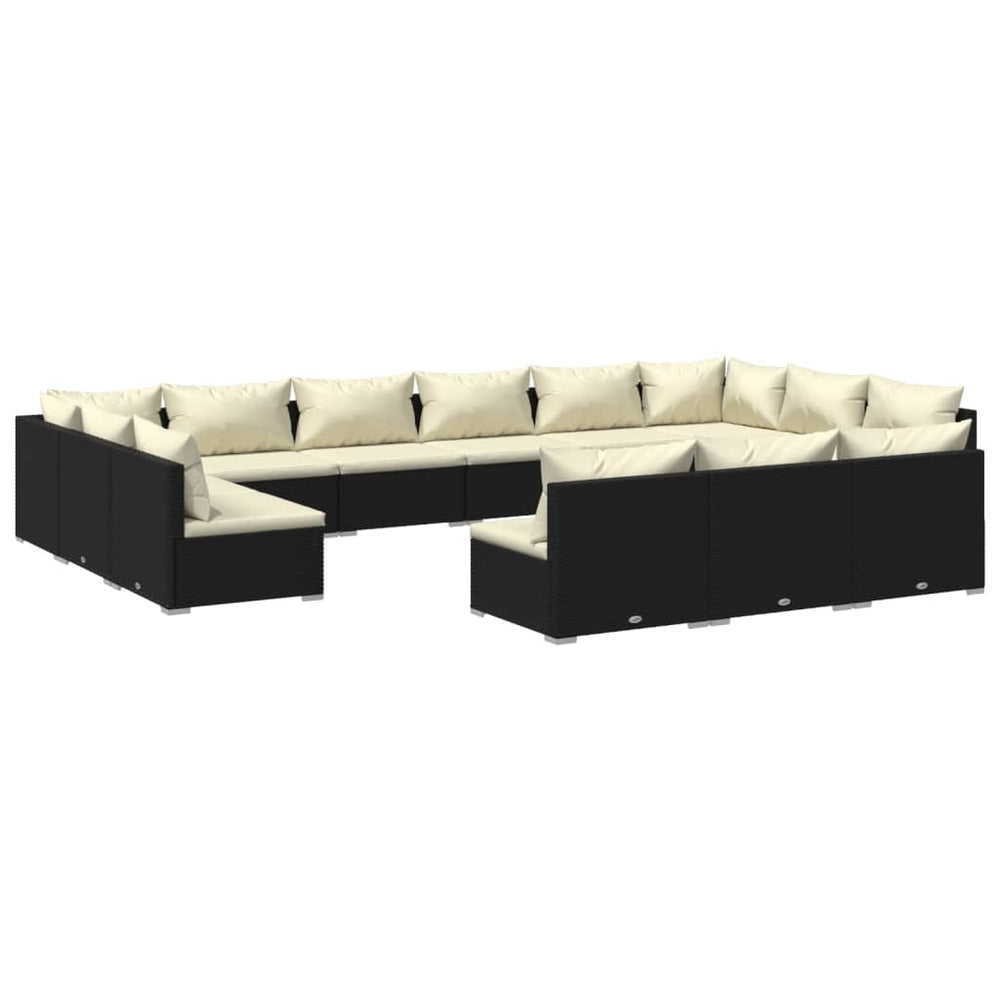 13 Piece Garden Lounge Set with Cushions Black Poly Rattan