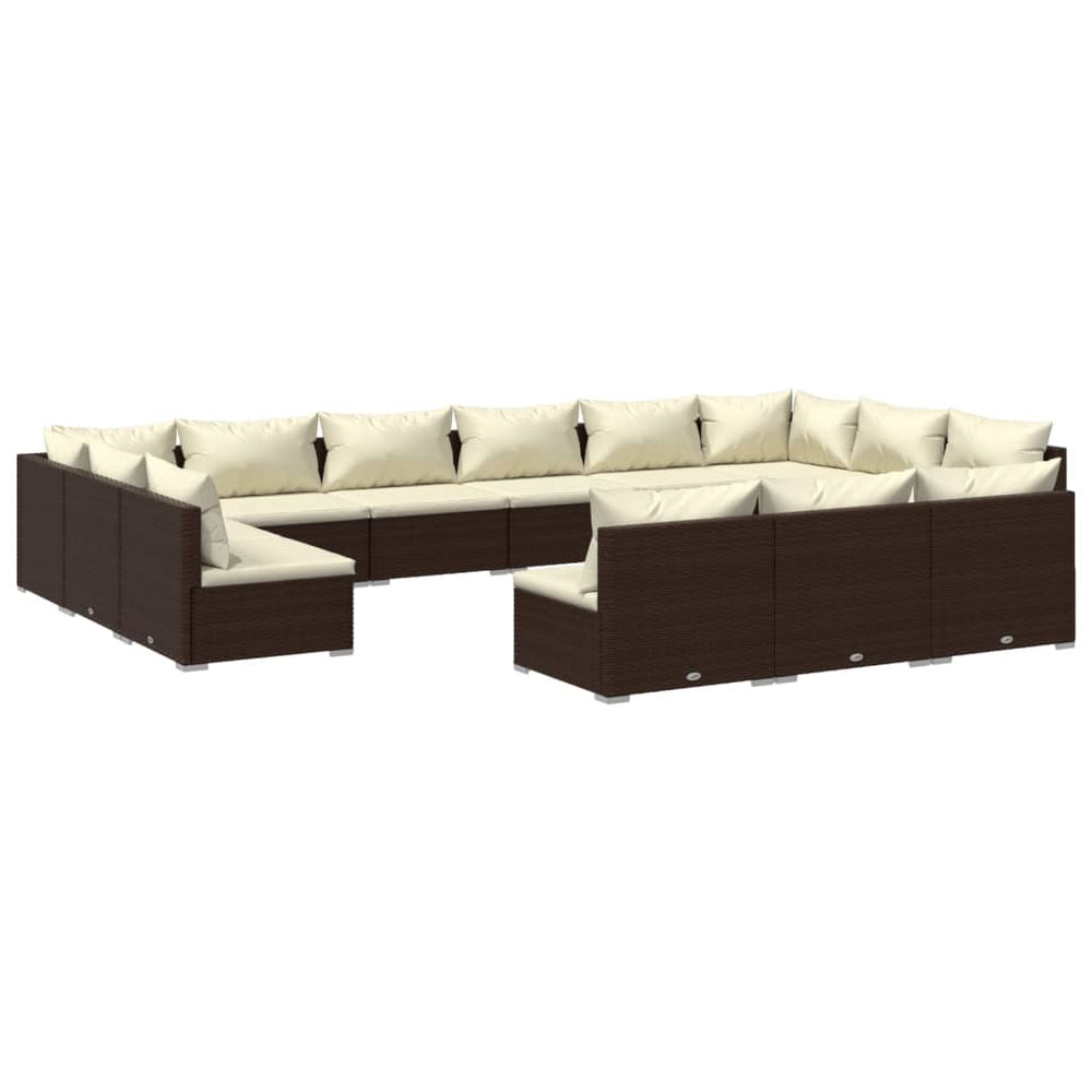 13 Piece Garden Lounge Set with Cushions Brown Poly Rattan