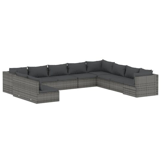 10 Piece Garden Lounge Set with Cushions Grey Poly Rattan