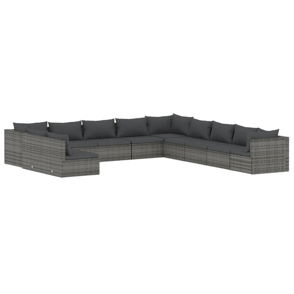 11 Piece Garden Lounge Set with Cushions Grey Poly Rattan