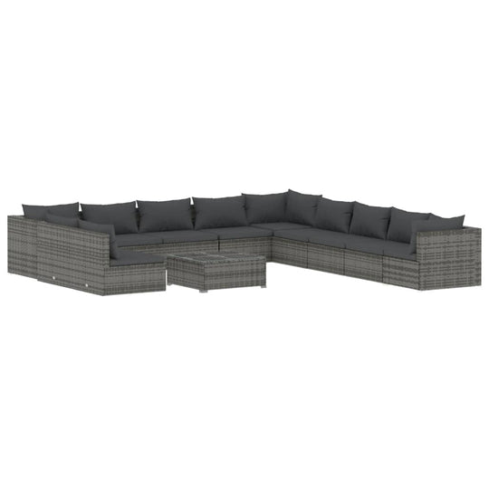 12 Piece Garden Lounge Set with Cushions Grey Poly Rattan