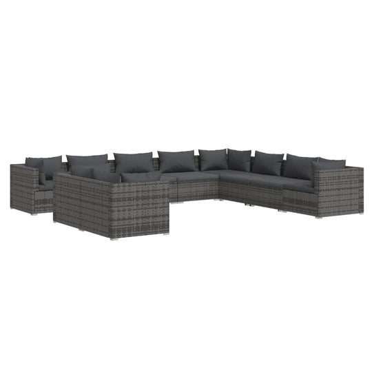 10 Piece Garden Lounge Set with Cushions Grey Poly Rattan