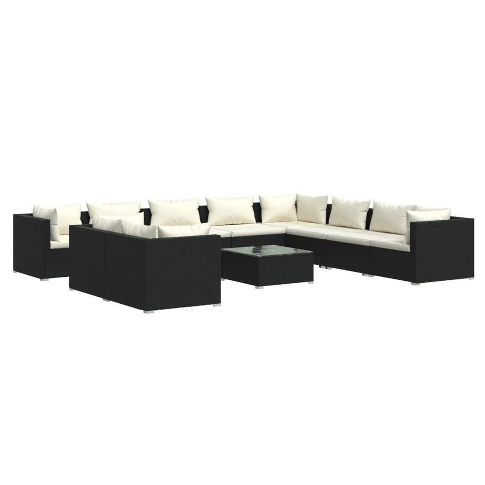 11 Piece Garden Lounge Set with Cushions Black Poly Rattan