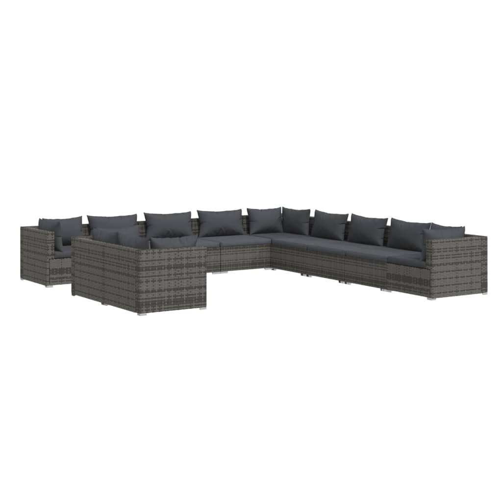 11 Piece Garden Lounge Set with Cushions Grey Poly Rattan