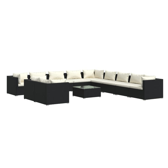 12 Piece Garden Lounge Set with Cushions Black Poly Rattan